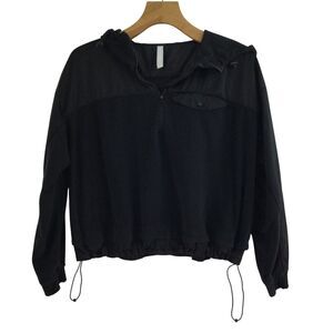 Athleta Womens Zion Microfleece 1/2 Zip Midweight Hooded Jacket Black Size Small